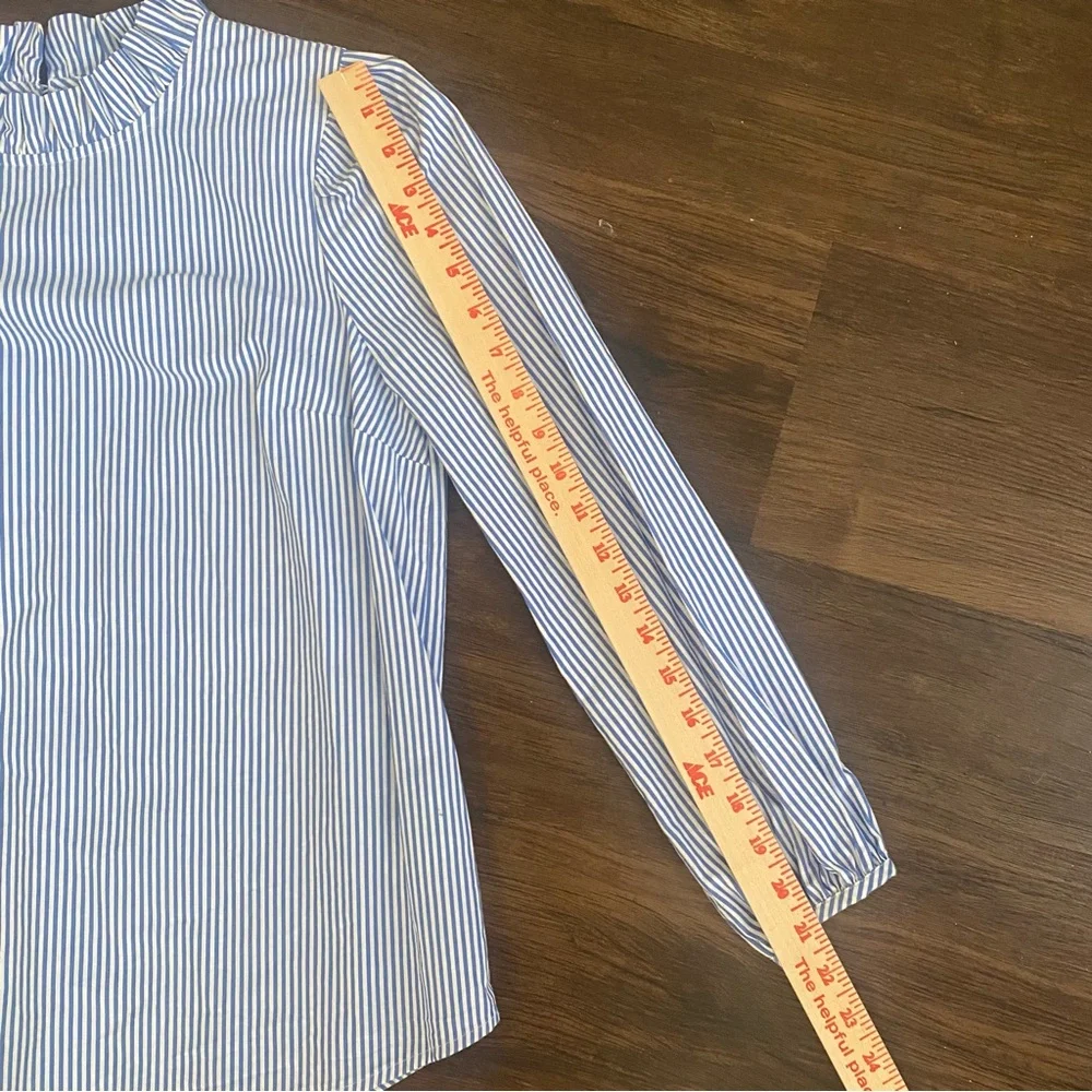 J. Crew Ruffle Neck Stripe Top in Blue and White Organic Cotton XS